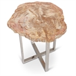 Urbia Relique Eliza End Table in Polished Stainless Steel Base Natural Light Top
