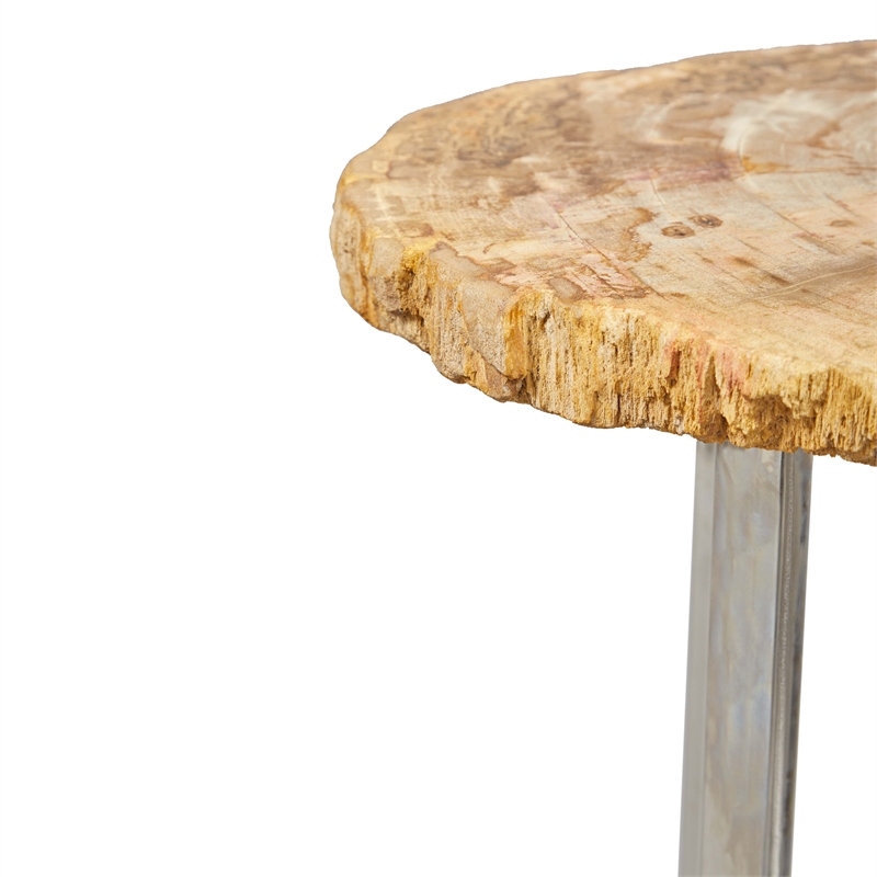 Urbia Relique Eliza End Table in Polished Stainless Steel Base Natural Light Top