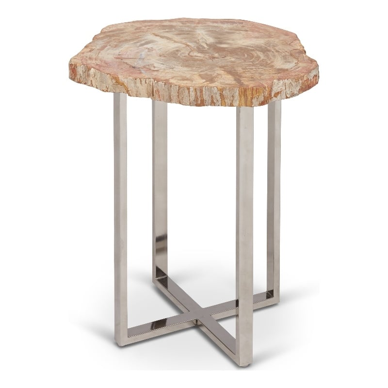 Urbia Relique Eliza End Table in Polished Stainless Steel Base Natural Light Top
