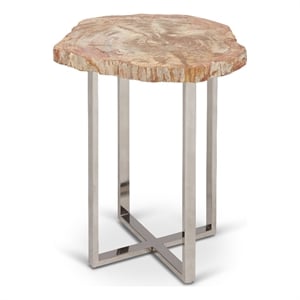 Urbia Relique Eliza End Table in Polished Stainless Steel Base Natural Light Top