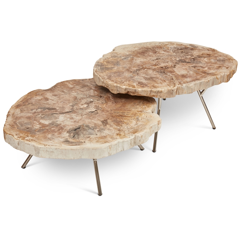 Urbia Relique Lastra Coffee Table in Stainless Steel Legs/Light Top (Set of 2)