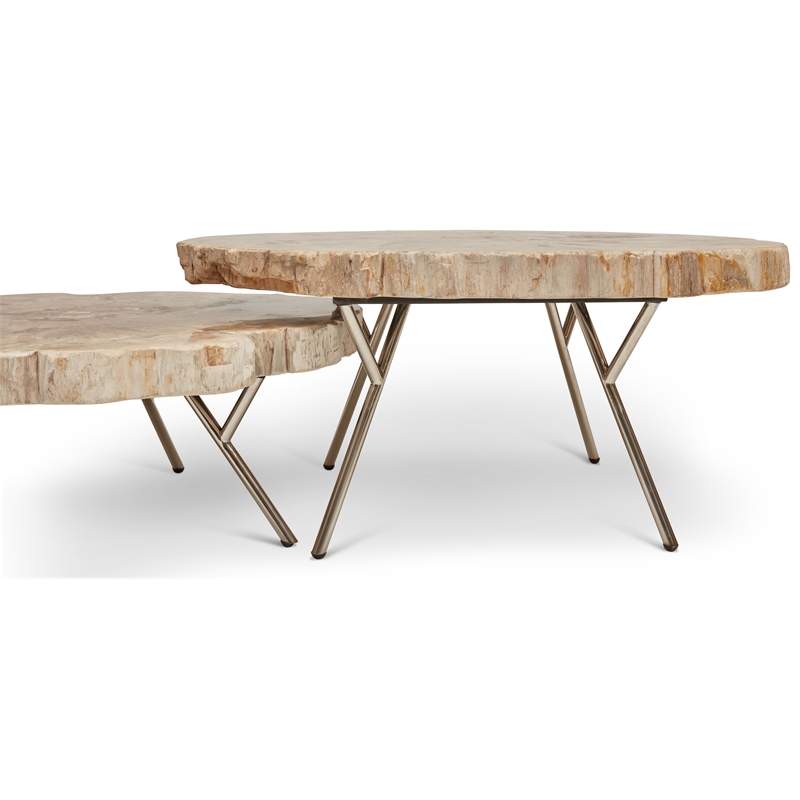 Urbia Relique Lastra Coffee Table in Stainless Steel Legs/Light Top (Set of 2)