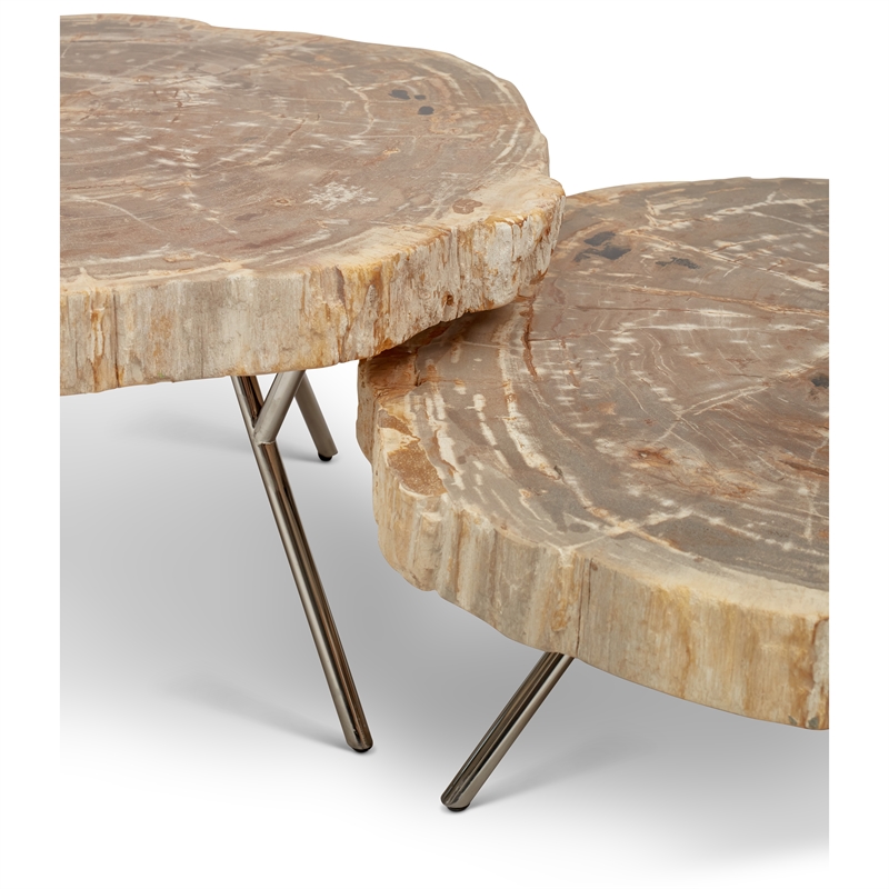 Urbia Relique Lastra Coffee Table in Stainless Steel Legs/Light Top (Set of 2)