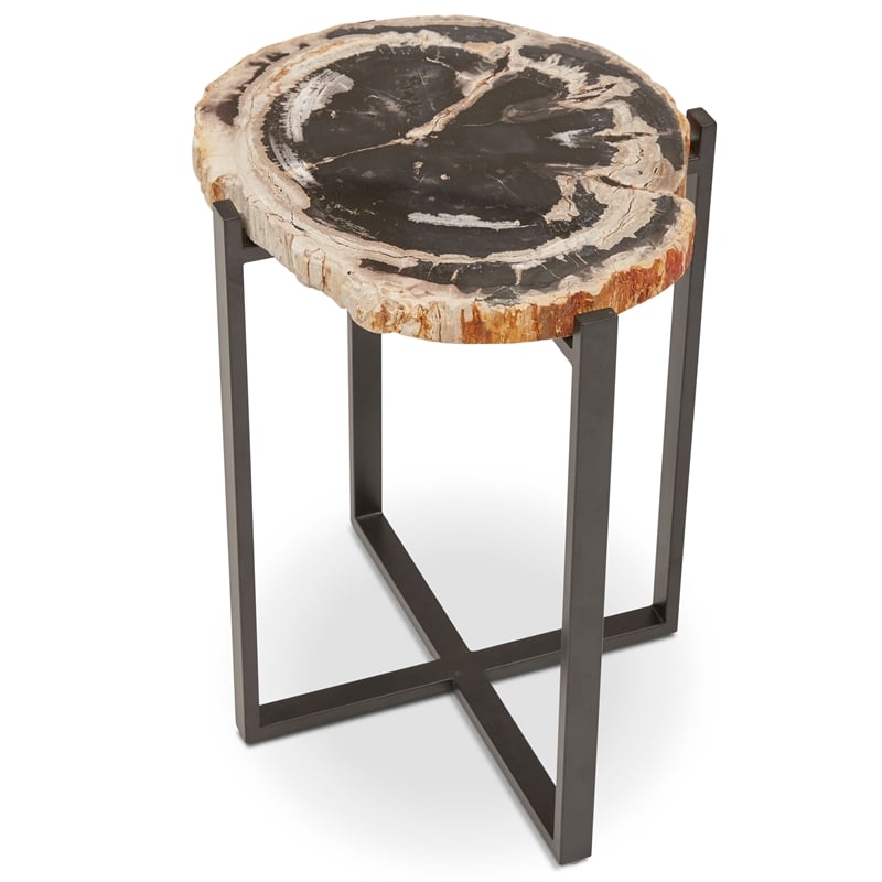 Urbia Relique Milo End Table in Black Frame Natural Dark Top
