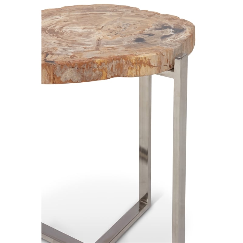 Urbia Relique Milo End Table in Polished Stainless Steel Frame Natural Light Top