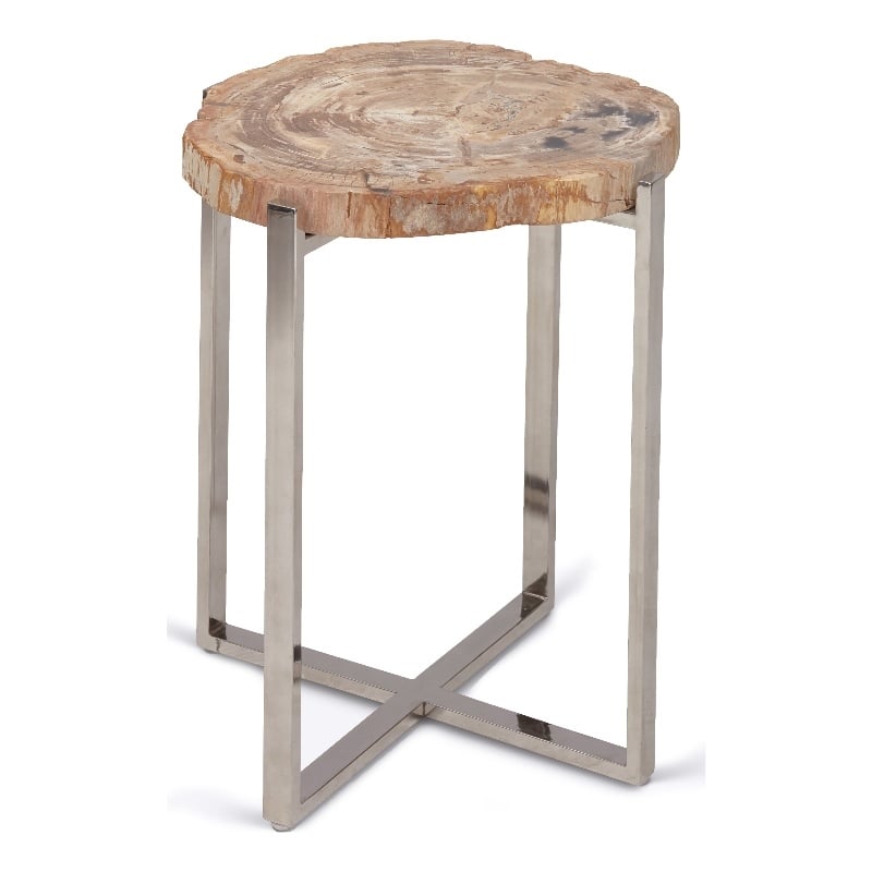 Urbia Relique Milo End Table in Polished Stainless Steel Frame Natural Light Top