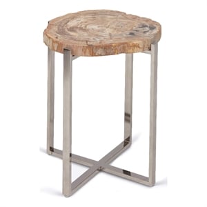 Urbia Relique Milo End Table in Polished Stainless Steel Frame Natural Light Top
