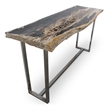 Urbia Relique Raw Console in Polished Stainless Steel Frame Natural Dark Top