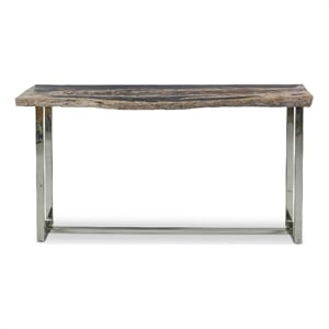 Urbia Relique Raw Console in Polished Stainless Steel Frame Natural Dark Top