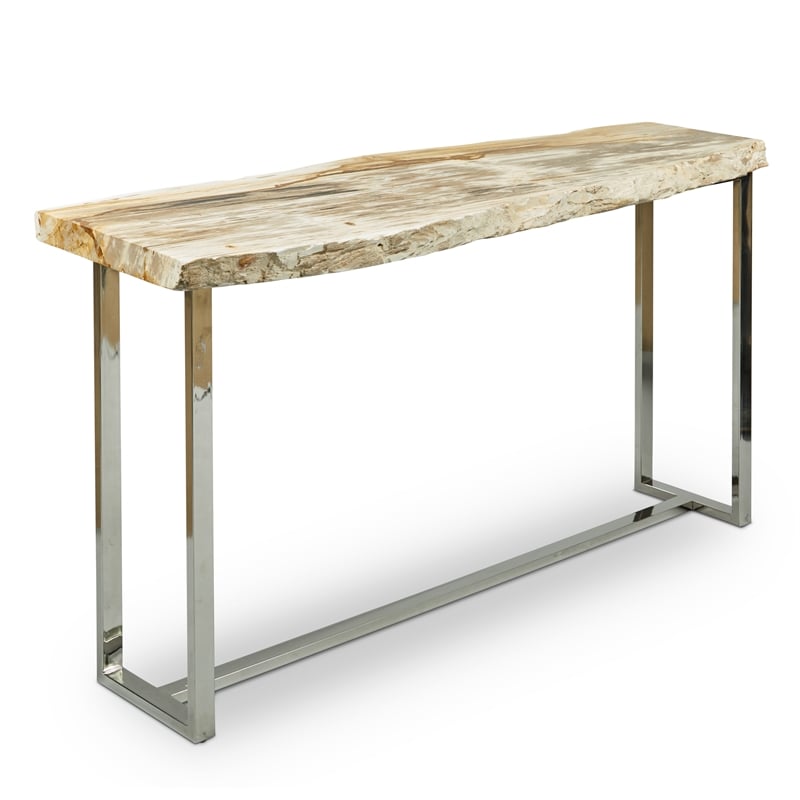 Urbia Relique Raw Console in Polished Stainless Steel Frame Natural Light Top