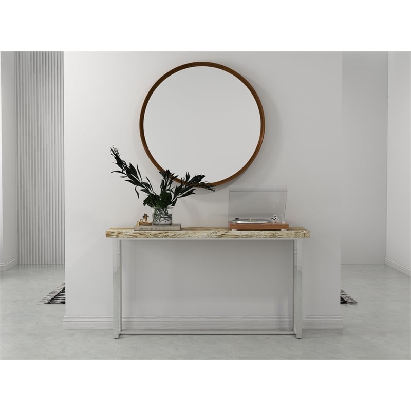 Urbia Relique Raw Console in Polished Stainless Steel Frame Natural Light Top