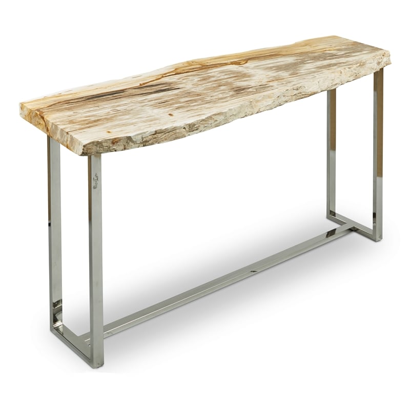Urbia Relique Raw Console in Polished Stainless Steel Frame Natural Light Top