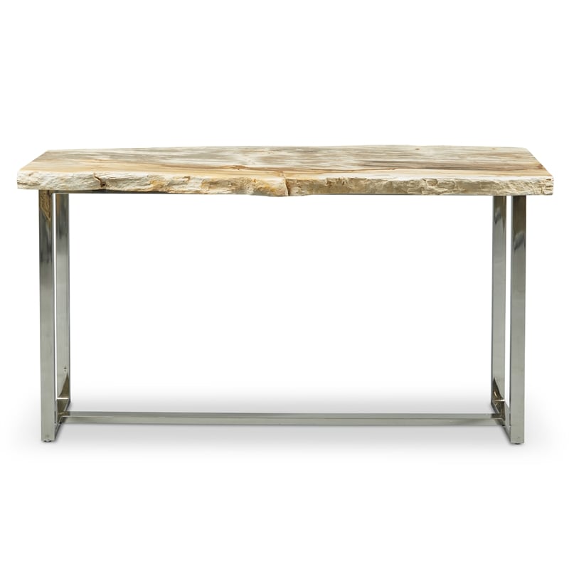 Urbia Relique Raw Console in Polished Stainless Steel Frame Natural Light Top