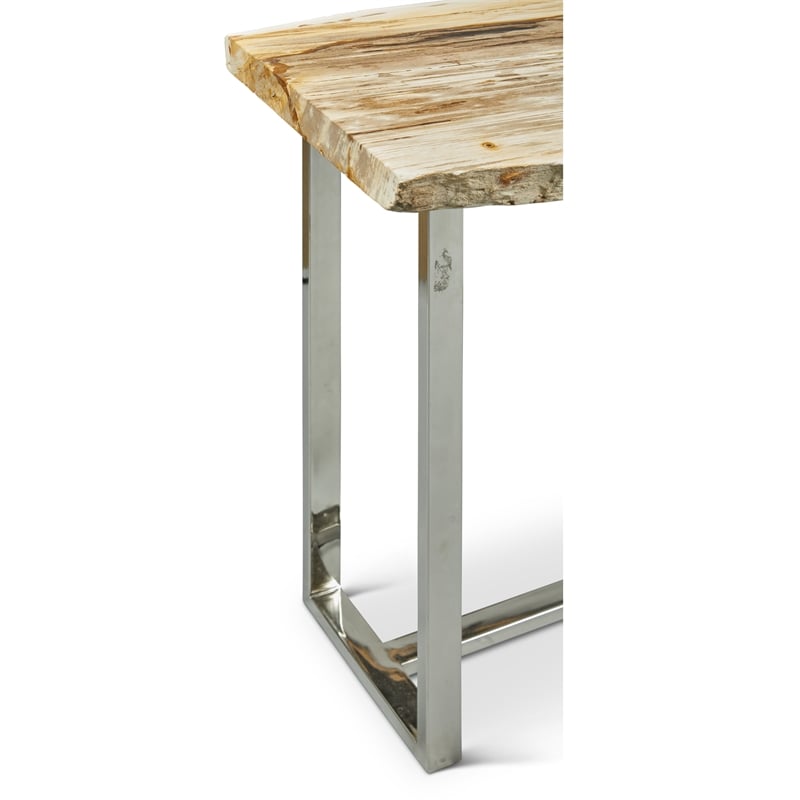 Urbia Relique Raw Console in Polished Stainless Steel Frame Natural Light Top