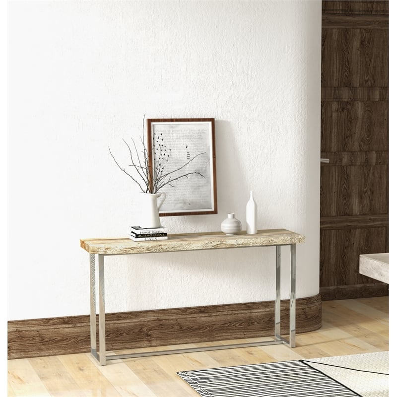 Urbia Relique Raw Console in Polished Stainless Steel Frame Natural Light Top