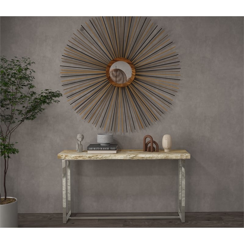 Urbia Relique Raw Console in Polished Stainless Steel Frame Natural Light Top