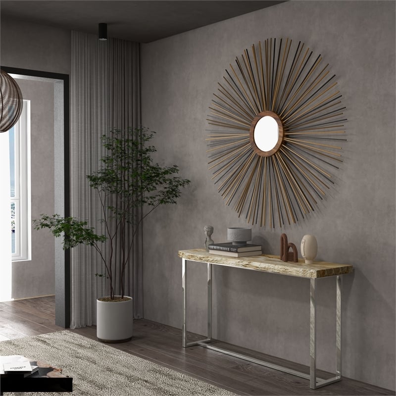 Urbia Relique Raw Console in Polished Stainless Steel Frame Natural Light Top