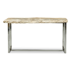 Urbia Relique Raw Console in Polished Stainless Steel Frame Natural Light Top