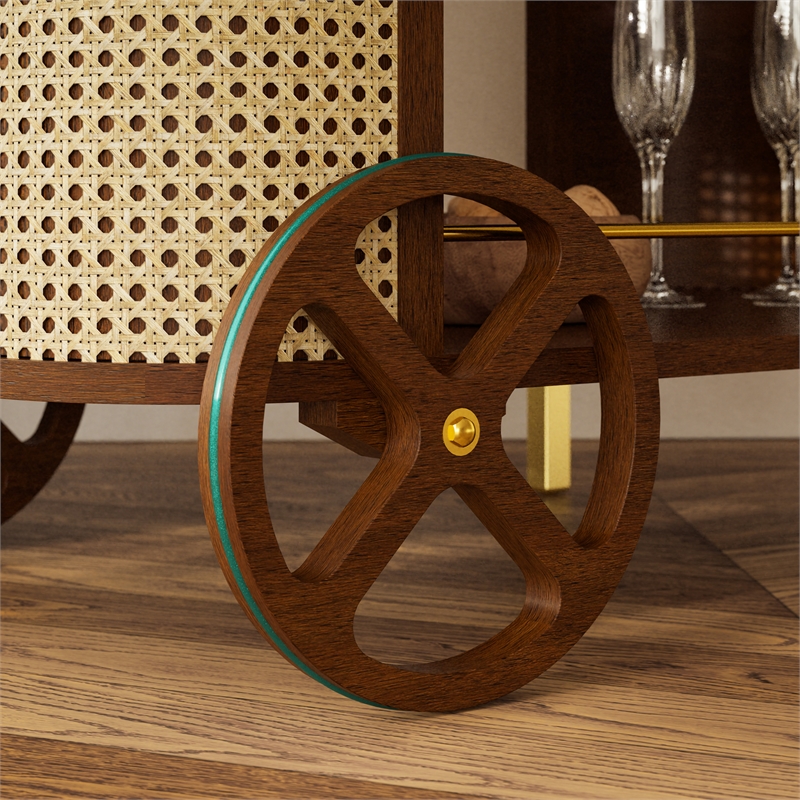 Urbia Modern Brazilian Dinda Bar Cart in Neutral Brown Frame