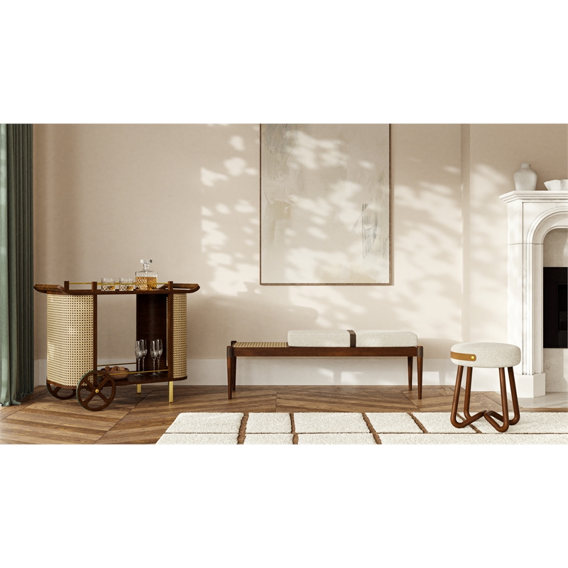Urbia Modern Brazilian Dinda Bar Cart in Neutral Brown Frame