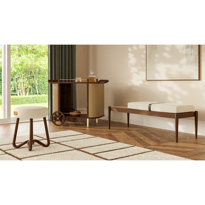 Urbia Modern Brazilian Dinda Bar Cart in Neutral Brown Frame