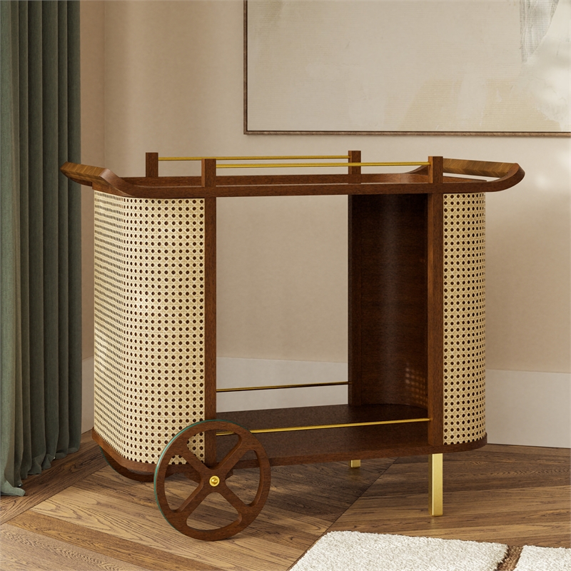 Urbia Modern Brazilian Dinda Bar Cart in Neutral Brown Frame
