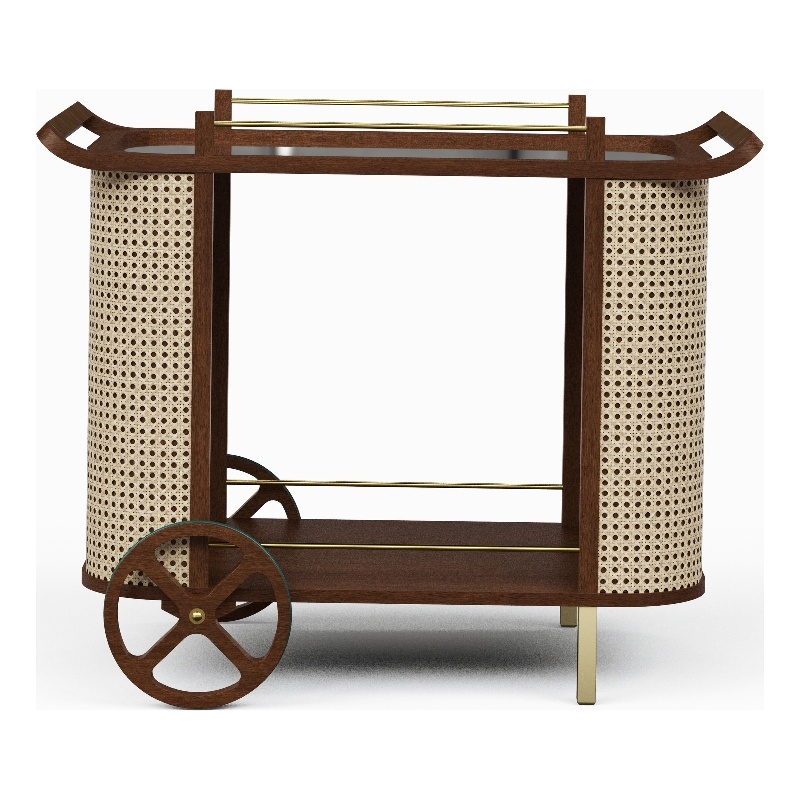 Urbia Modern Brazilian Dinda Bar Cart in Neutral Brown Frame