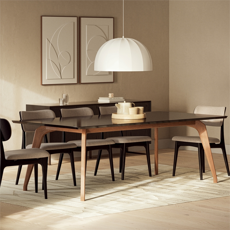 Urbia Modern Brazilian Giane Dining Table in Nogal Base in Black Top