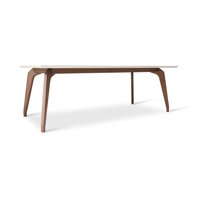 Urbia Modern Brazilian Giane Dining Table in Nogal Base in Off White Top