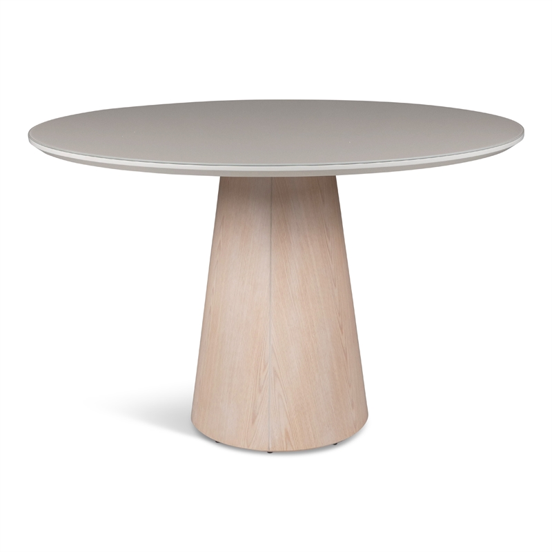 Urbia Modern Brazilian Mona Glass Top Round Dining Table in Off White/Nevoa