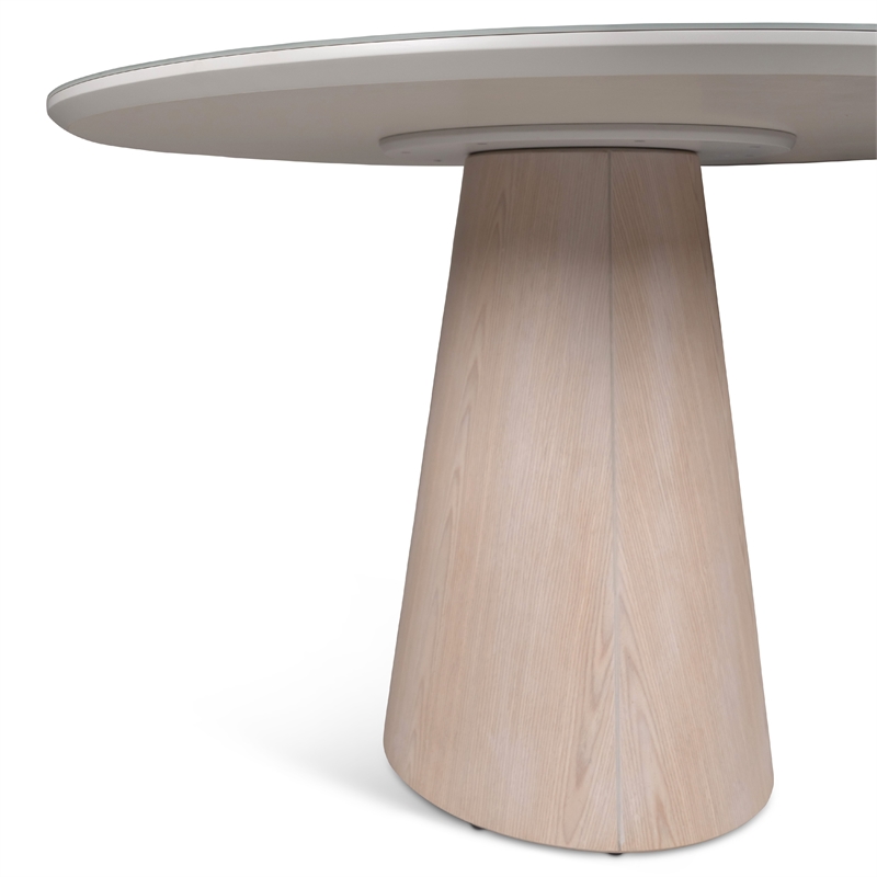 Urbia Modern Brazilian Mona Glass Top Round Dining Table in Off White/Nevoa