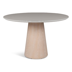 Urbia Modern Brazilian Mona Glass Top Round Dining Table in Off White/Nevoa