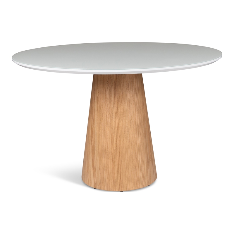 Urbia Modern Brazilian Mona Glass Top Round Dining Table in Branco/Damasco