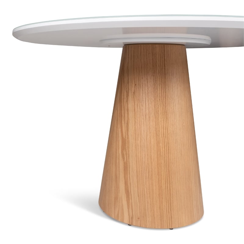 Urbia Modern Brazilian Mona Glass Top Round Dining Table in Branco/Damasco