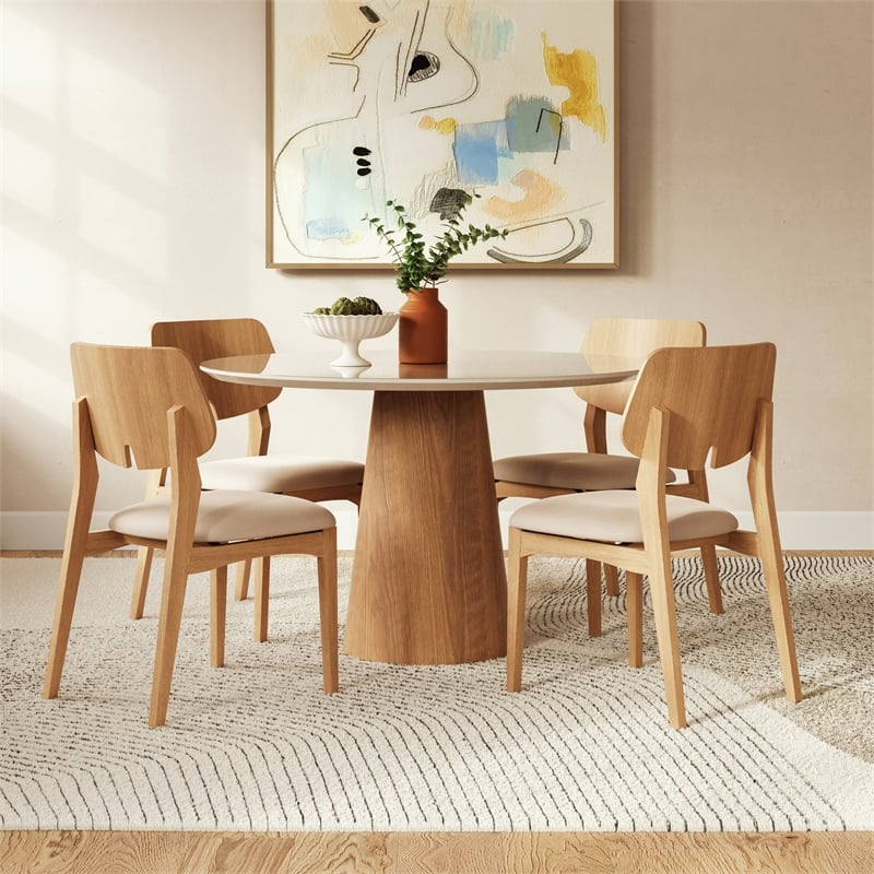 Urbia Modern Brazilian Mona Glass Top Round Dining Table in Branco/Damasco