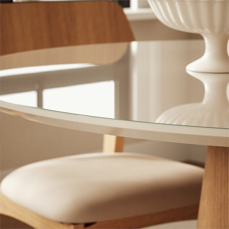 Urbia Modern Brazilian Mona Glass Top Round Dining Table in Branco/Damasco