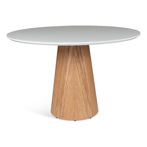 Urbia Modern Brazilian Mona Glass Top Round Dining Table in Branco/Damasco