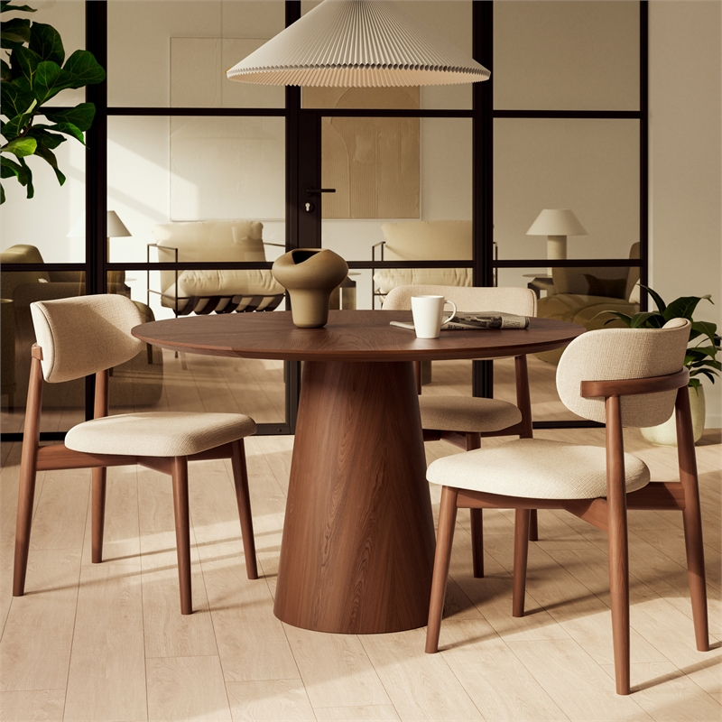 Urbia Furniture Modern Brazilian Mona Wood Top Round Dining Table in Nogueira