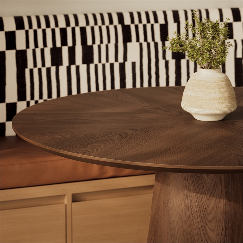 Urbia Furniture Modern Brazilian Mona Wood Top Round Dining Table in Nogueira