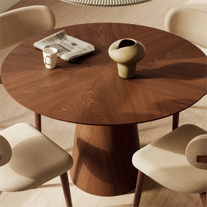 Urbia Furniture Modern Brazilian Mona Wood Top Round Dining Table in Nogueira