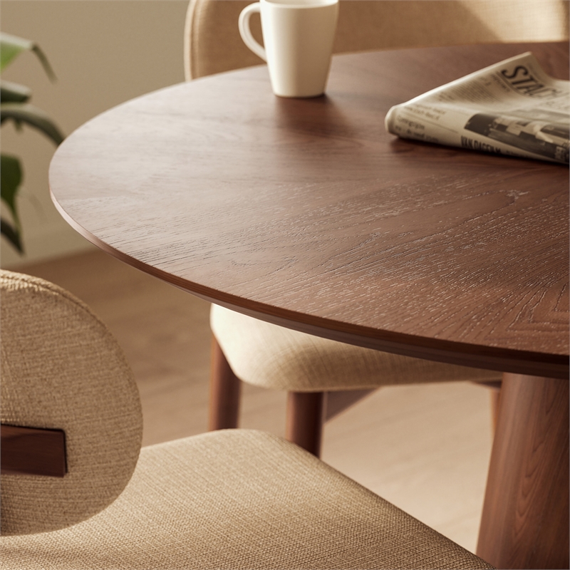 Urbia Furniture Modern Brazilian Mona Wood Top Round Dining Table in Nogueira