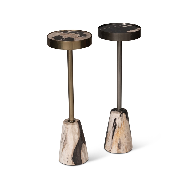 Urbia Relique Jael Drink Table in Nickel Frame NNatural Dark Brown Top
