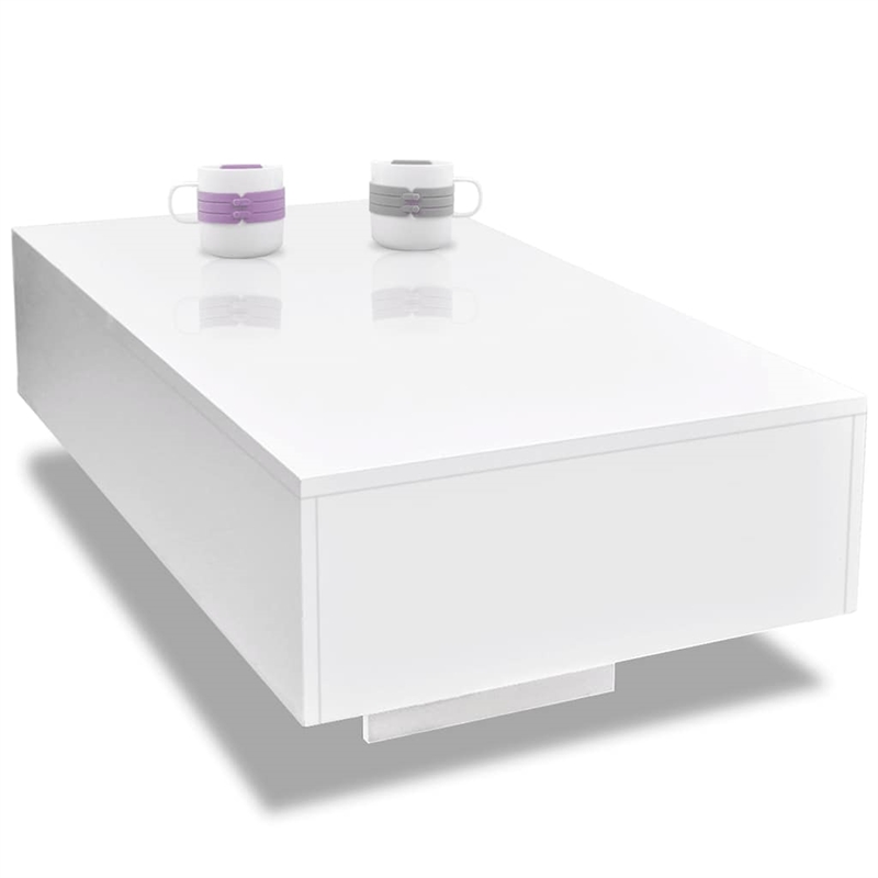 vidaXL Modern Rectangular Coffee Table in High Gloss White