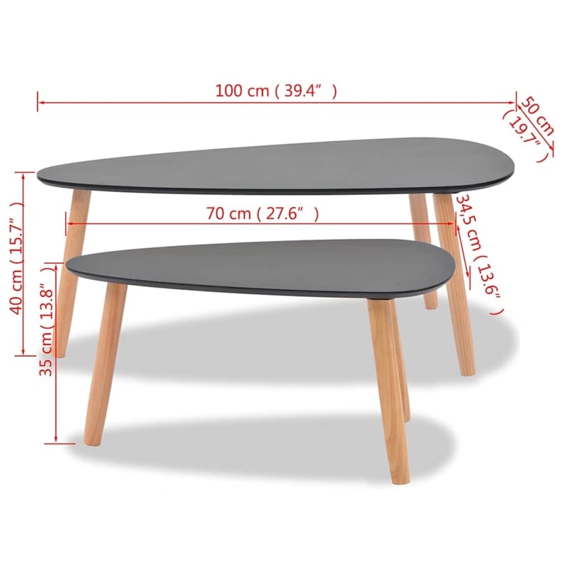 vidaXL 2 Piece Scandinavian Coffee Table in Black
