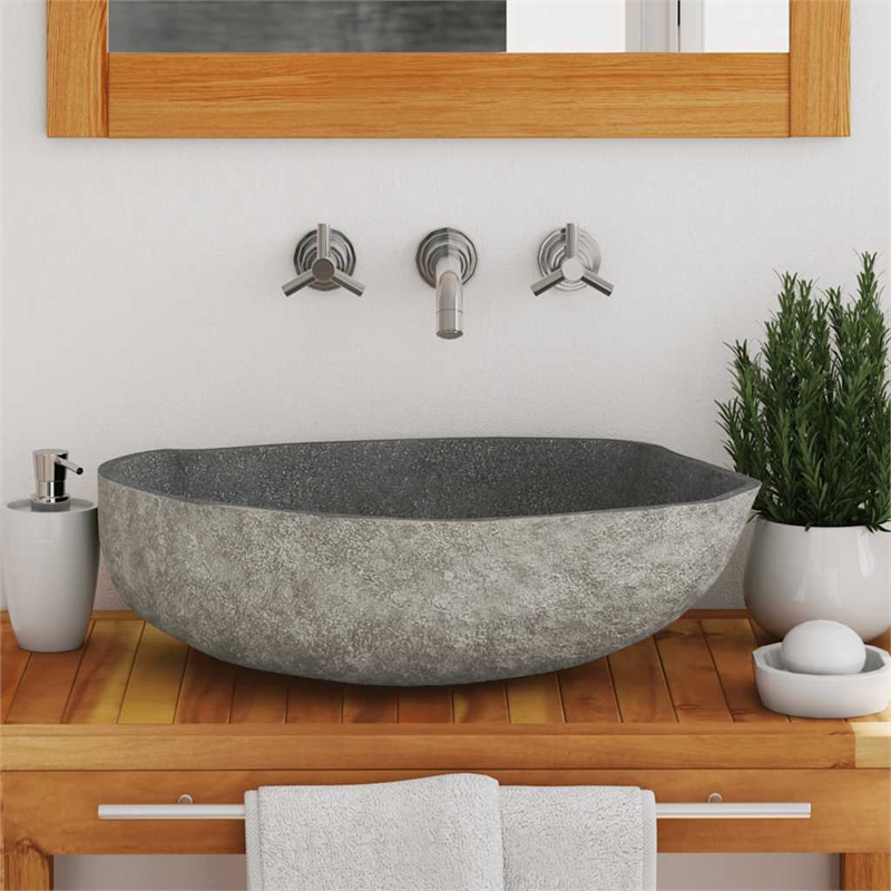 vidaXL River Stone Oval Basin in Gray