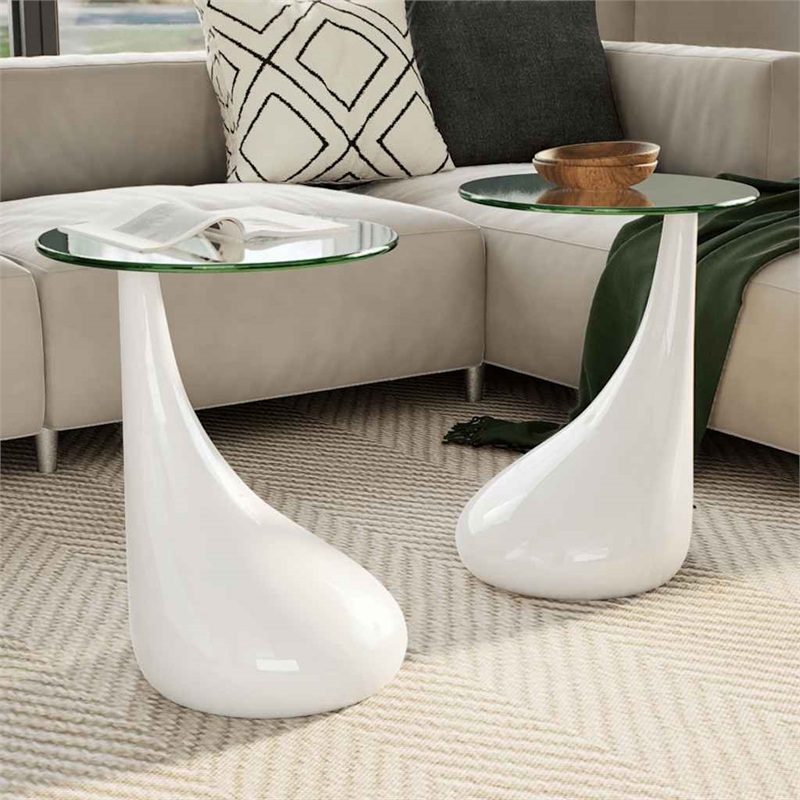 vidaXL 2 Piece Tempered Fiberglass Coffee Table in High Gloss White
