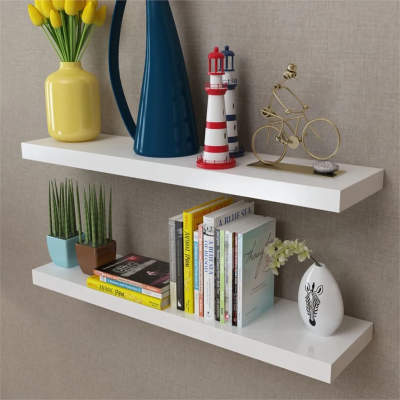 vidaXL MDF Wall Shelf With A Matte Finish in White (Set of 2)