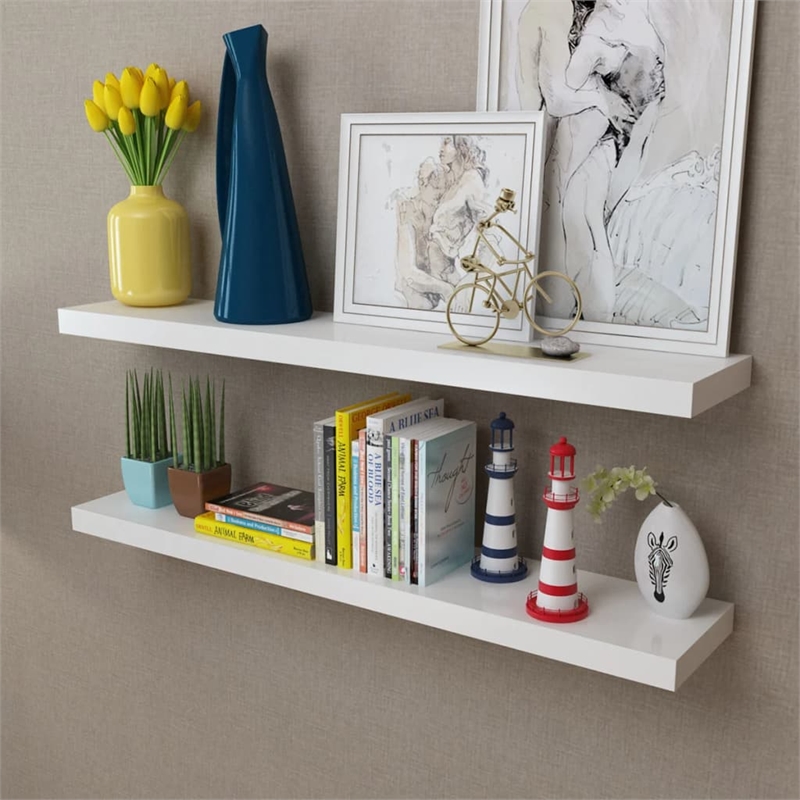 vidaXL MDF Wall Shelf in White (Set of 2)
