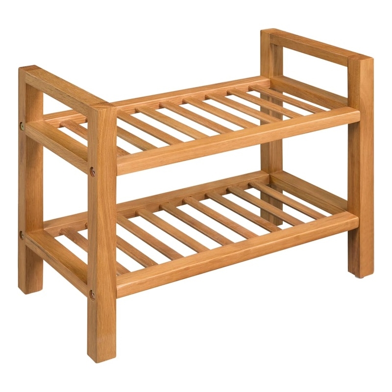 vidaXL Compact Solid Oak Wood Shoe Rack in Brown