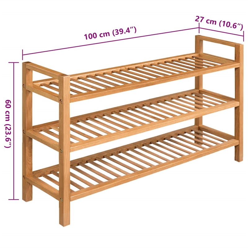 vidaXL Large Solid Oak Wood Shoe Rack in Brown